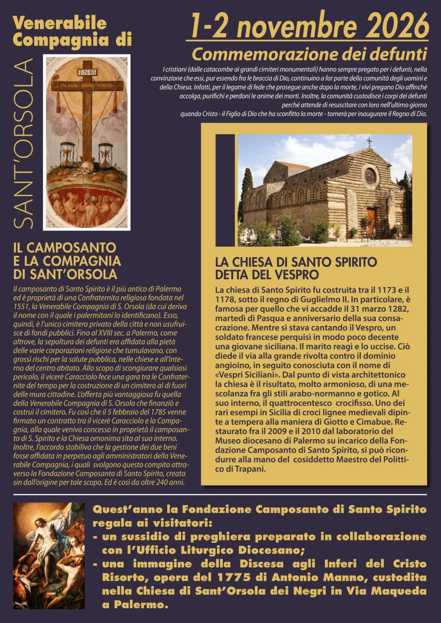 Commemorazione dei defunti. Iniziative, servizi e orari  del cimitero Sant’Orsola di Palermo 1